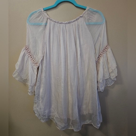 Elena Baldi Women's Size M Soft Pink Silk Peasant Top - Picture 2 of 4